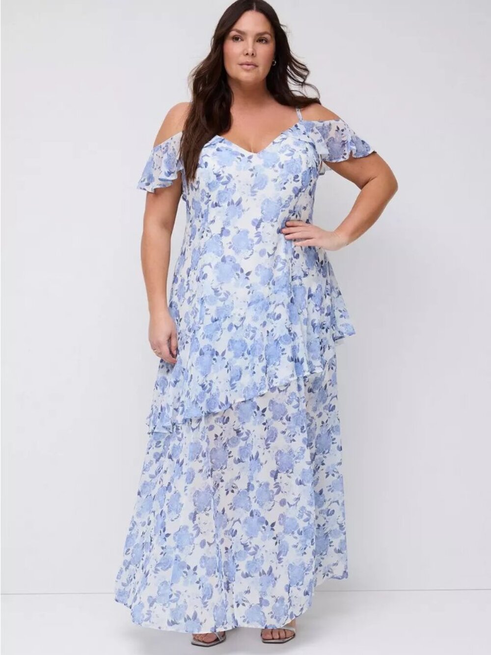 Torrid Studio Cold Shoulder Maxi Dress size 22 blue floral